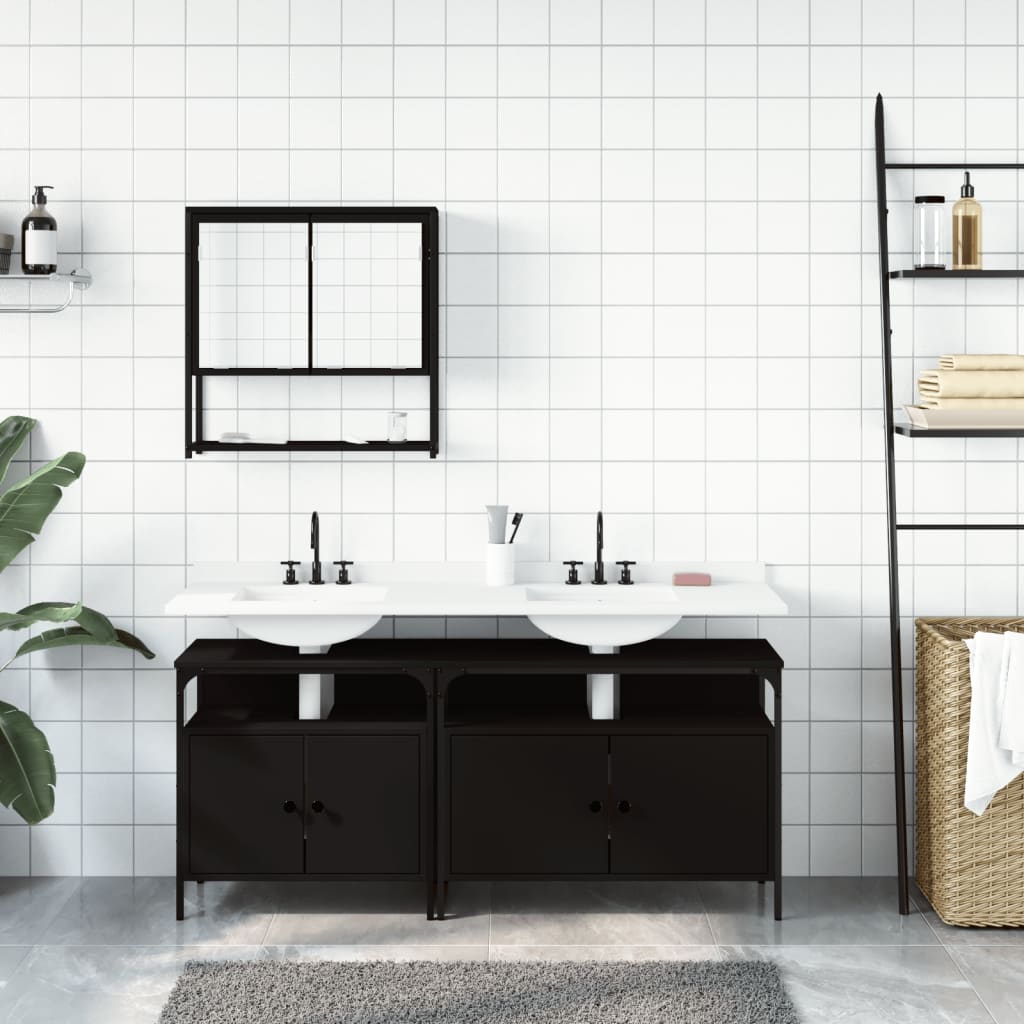 3-delige Badkamermeubelset bewerkt hout zwart is nu te koop bij PeponiXL, paradijselijk wonen!