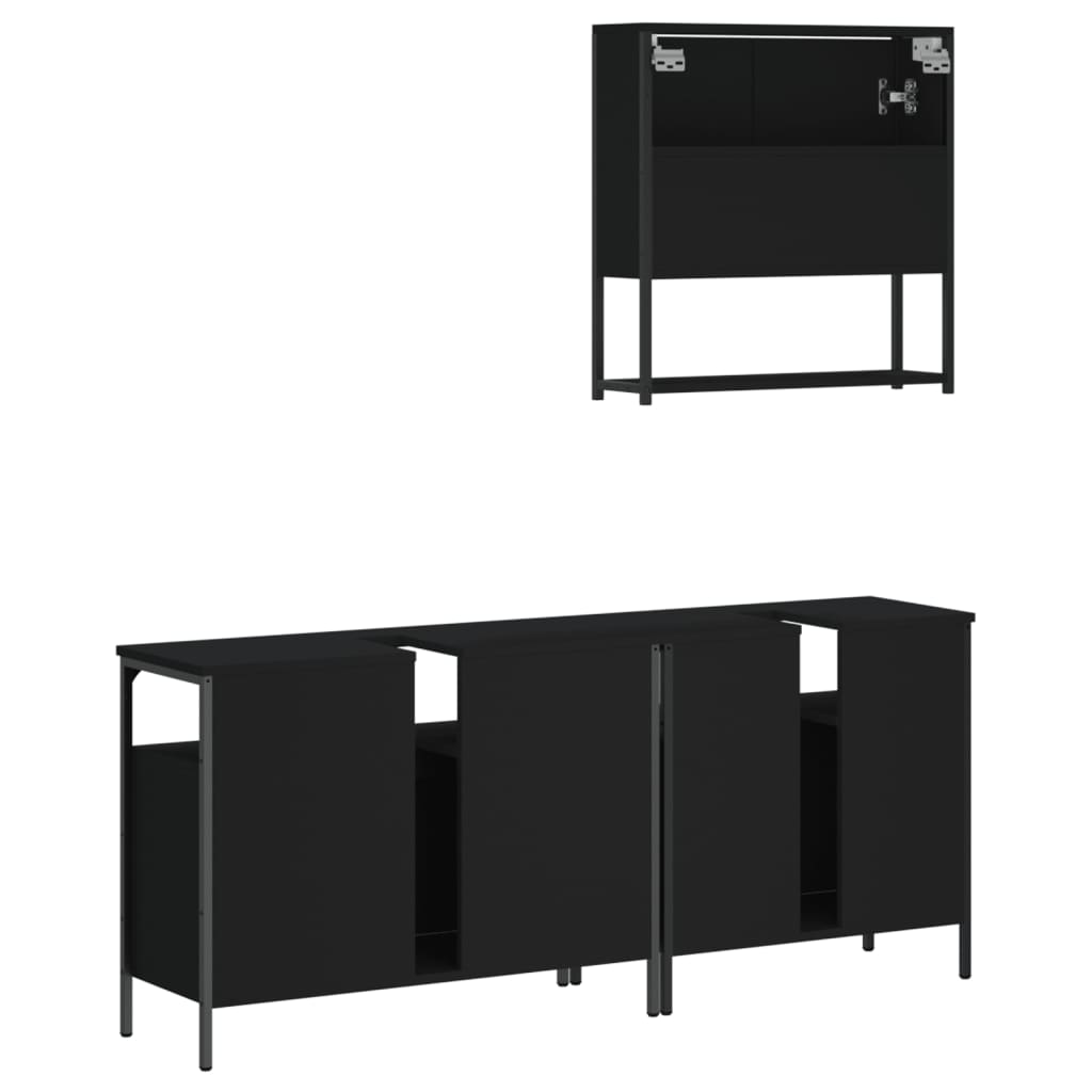 3-delige Badkamermeubelset bewerkt hout zwart is nu te koop bij PeponiXL, paradijselijk wonen!