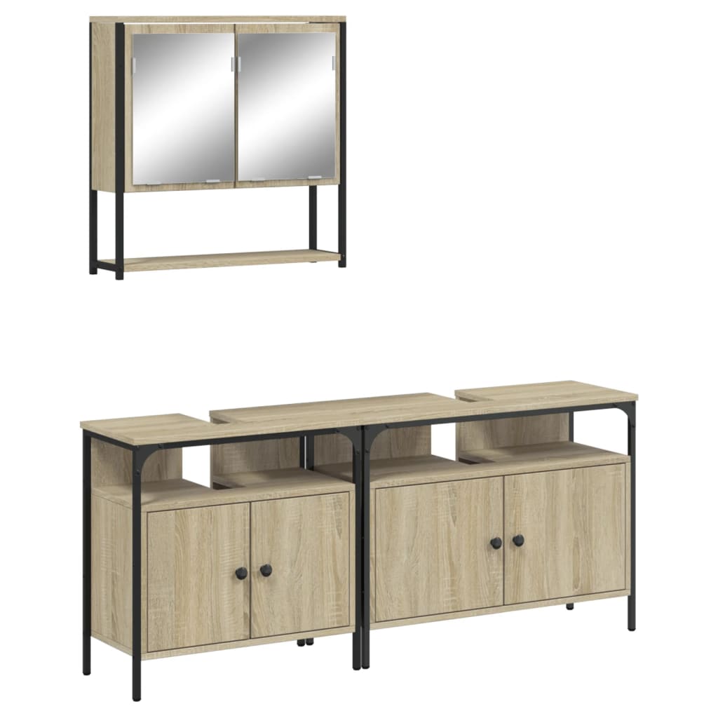 3-delige Badkamermeubelset bewerkt hout sonoma eikenkleurig is nu te koop bij PeponiXL, paradijselijk wonen!