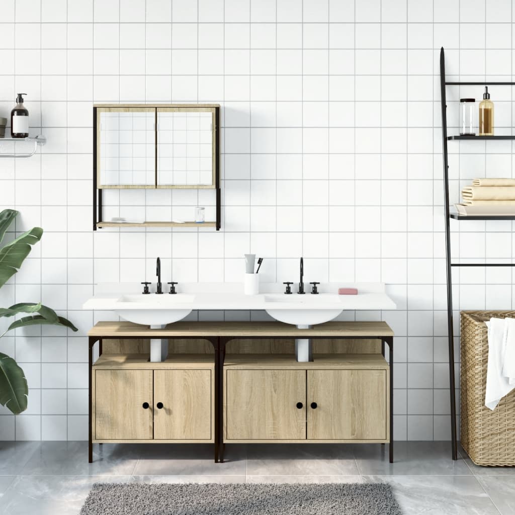 3-delige Badkamermeubelset bewerkt hout sonoma eikenkleurig is nu te koop bij PeponiXL, paradijselijk wonen!