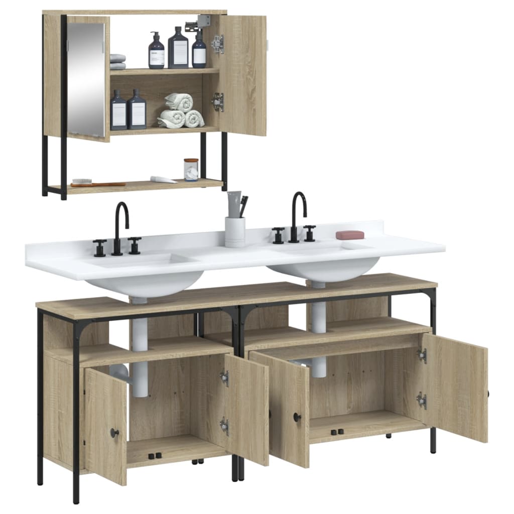 3-delige Badkamermeubelset bewerkt hout sonoma eikenkleurig is nu te koop bij PeponiXL, paradijselijk wonen!