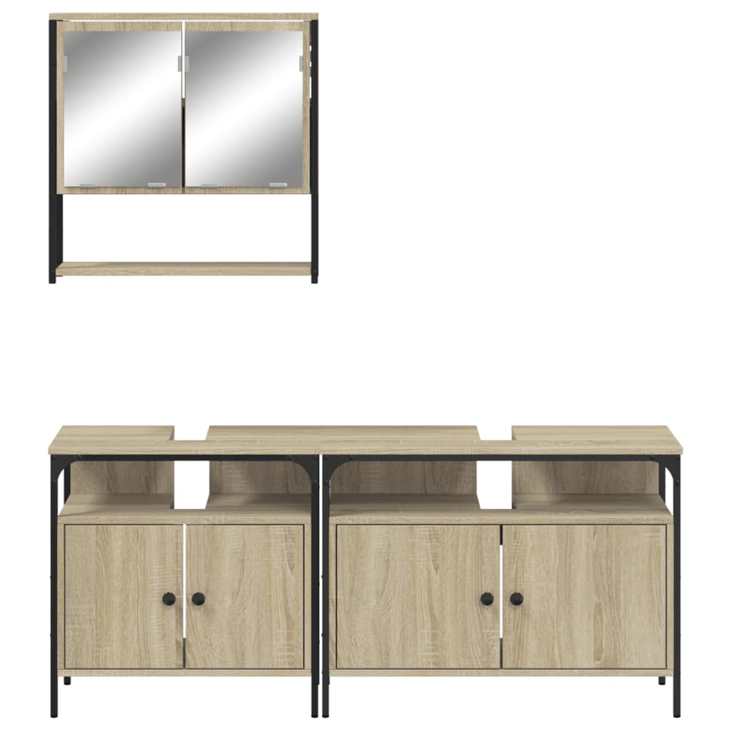 3-delige Badkamermeubelset bewerkt hout sonoma eikenkleurig is nu te koop bij PeponiXL, paradijselijk wonen!