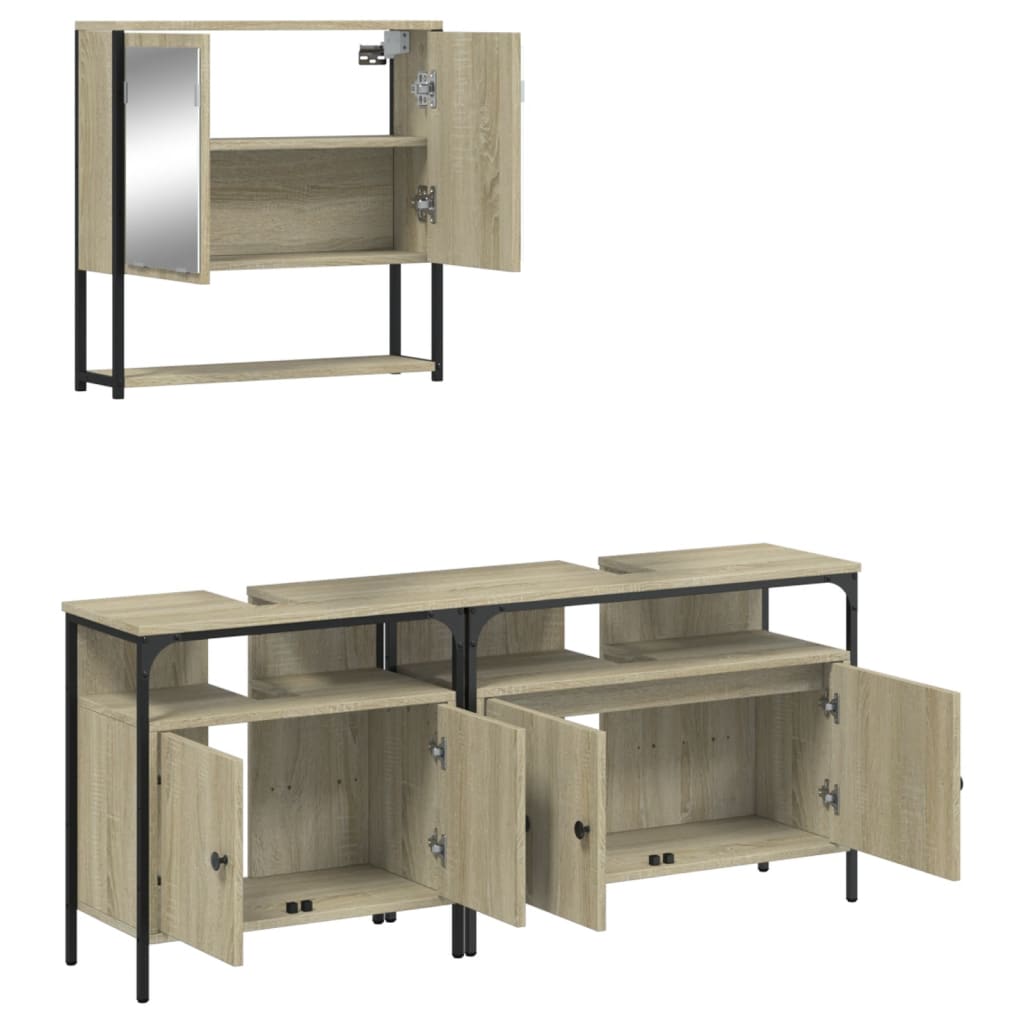 3-delige Badkamermeubelset bewerkt hout sonoma eikenkleurig is nu te koop bij PeponiXL, paradijselijk wonen!