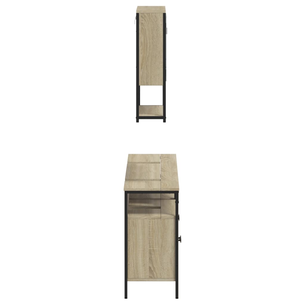 3-delige Badkamermeubelset bewerkt hout sonoma eikenkleurig is nu te koop bij PeponiXL, paradijselijk wonen!