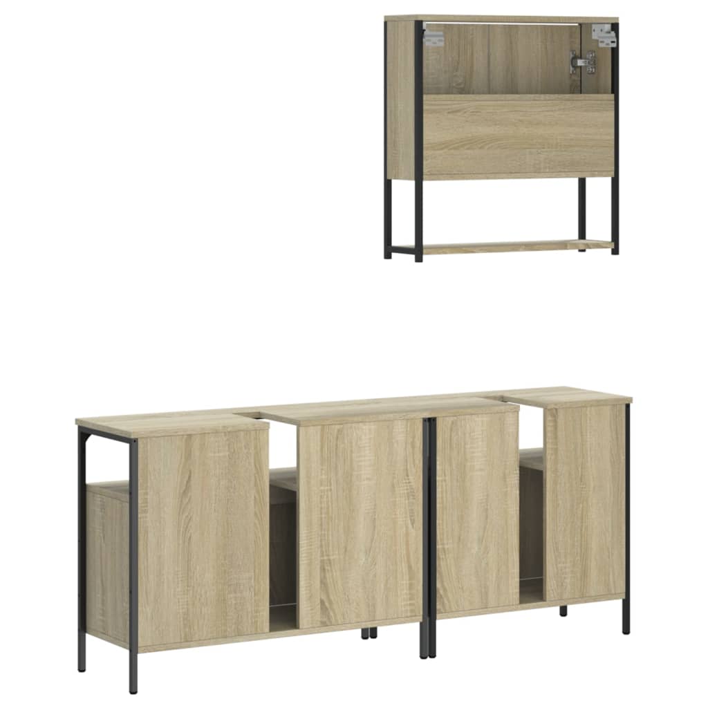 3-delige Badkamermeubelset bewerkt hout sonoma eikenkleurig is nu te koop bij PeponiXL, paradijselijk wonen!
