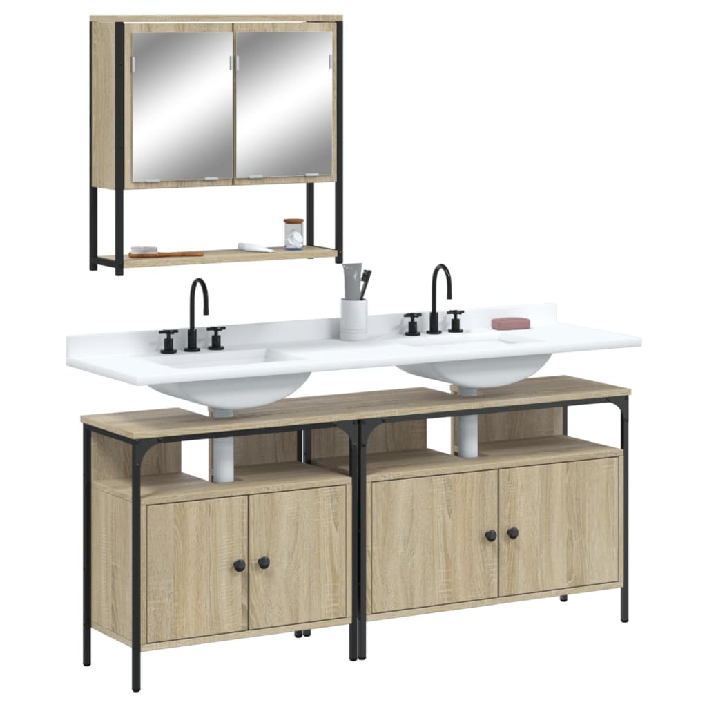 3-delige Badkamermeubelset bewerkt hout sonoma eikenkleurig is nu te koop bij PeponiXL, paradijselijk wonen!