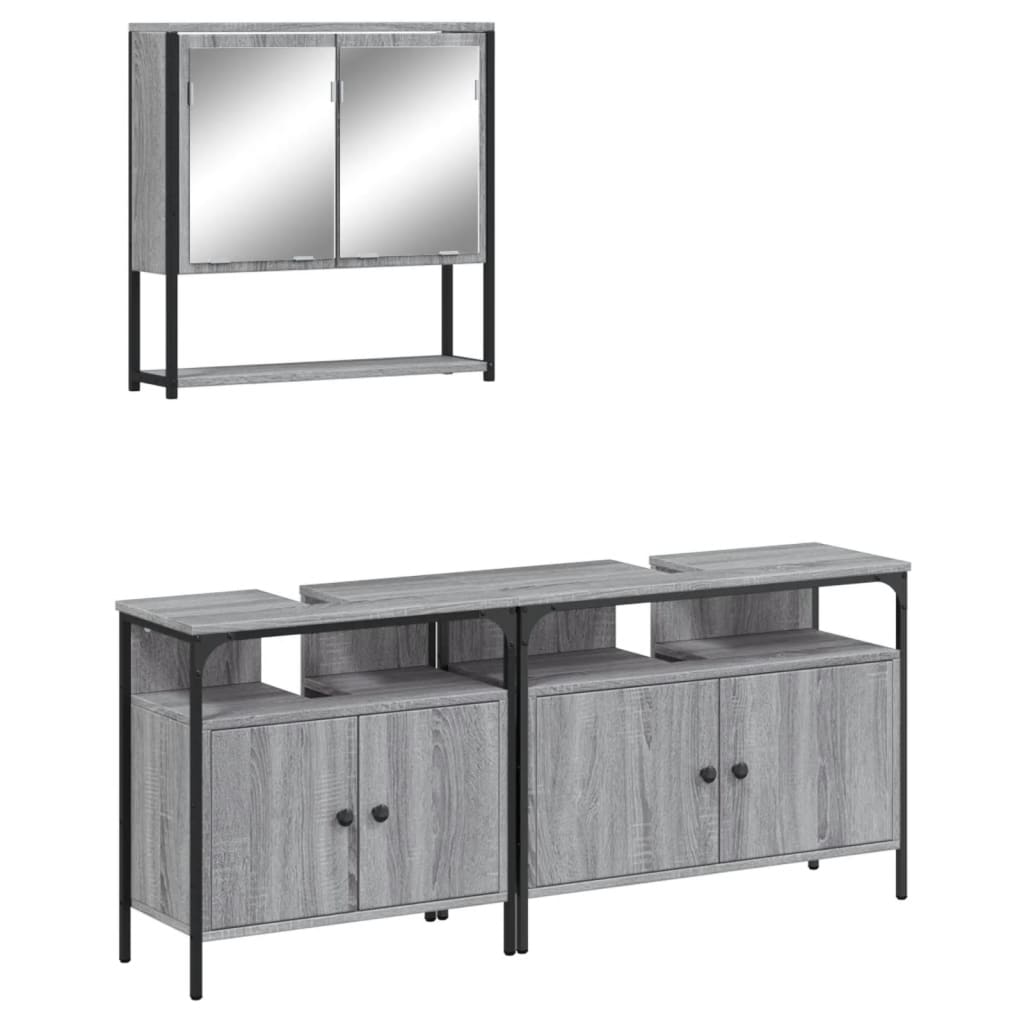 3-delige Badkamermeubelset bewerkt hout grijs sonoma eikenkleur is nu te koop bij PeponiXL, paradijselijk wonen!