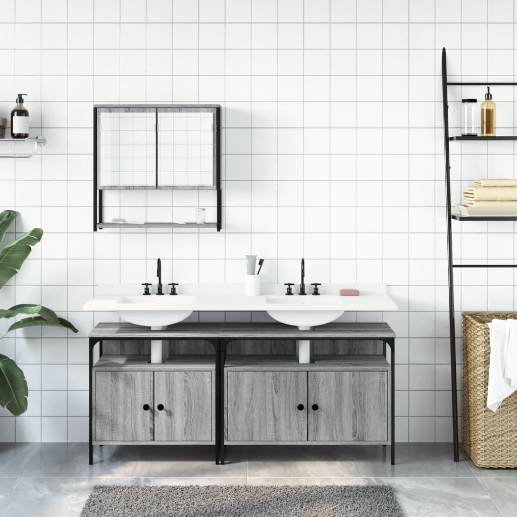 3-delige Badkamermeubelset bewerkt hout grijs sonoma eikenkleur is nu te koop bij PeponiXL, paradijselijk wonen!