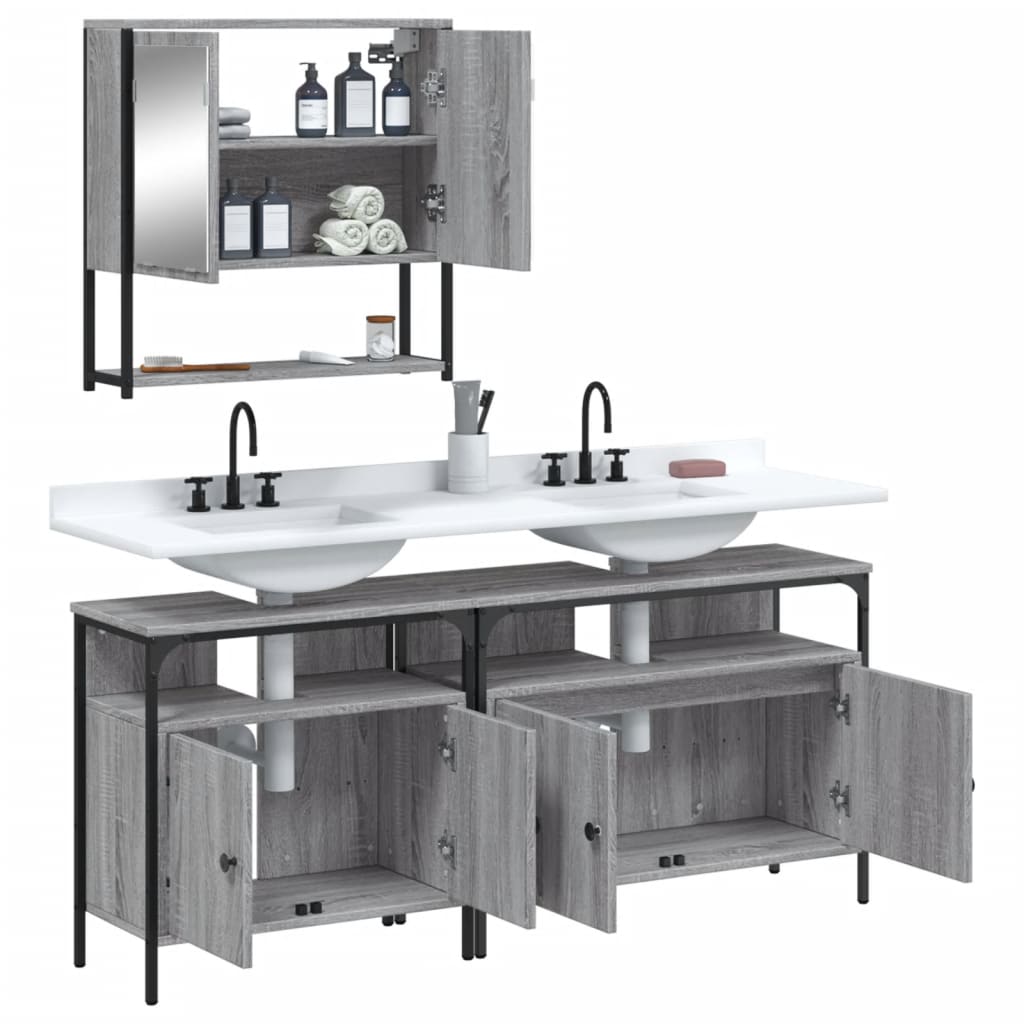 3-delige Badkamermeubelset bewerkt hout grijs sonoma eikenkleur is nu te koop bij PeponiXL, paradijselijk wonen!
