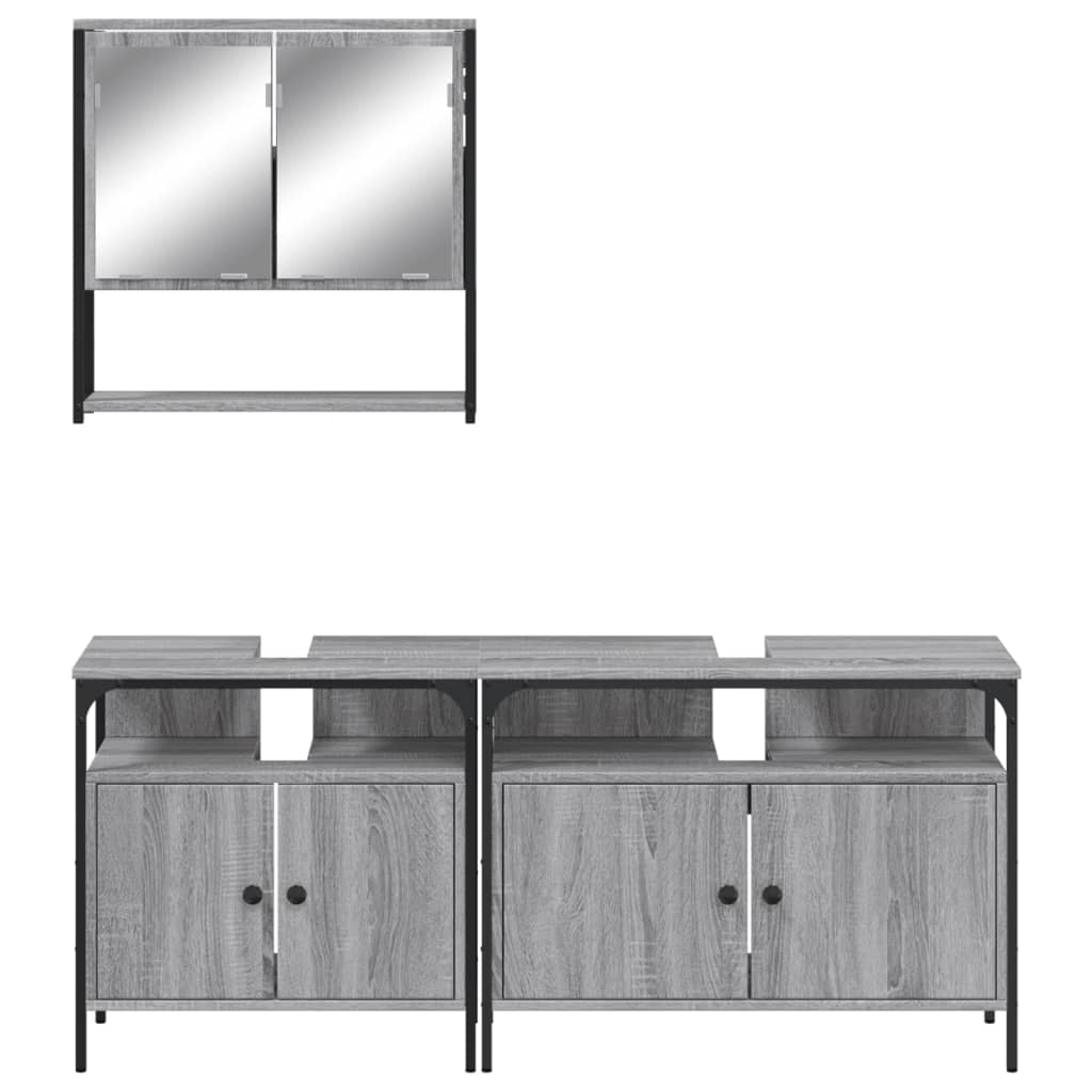 3-delige Badkamermeubelset bewerkt hout grijs sonoma eikenkleur is nu te koop bij PeponiXL, paradijselijk wonen!