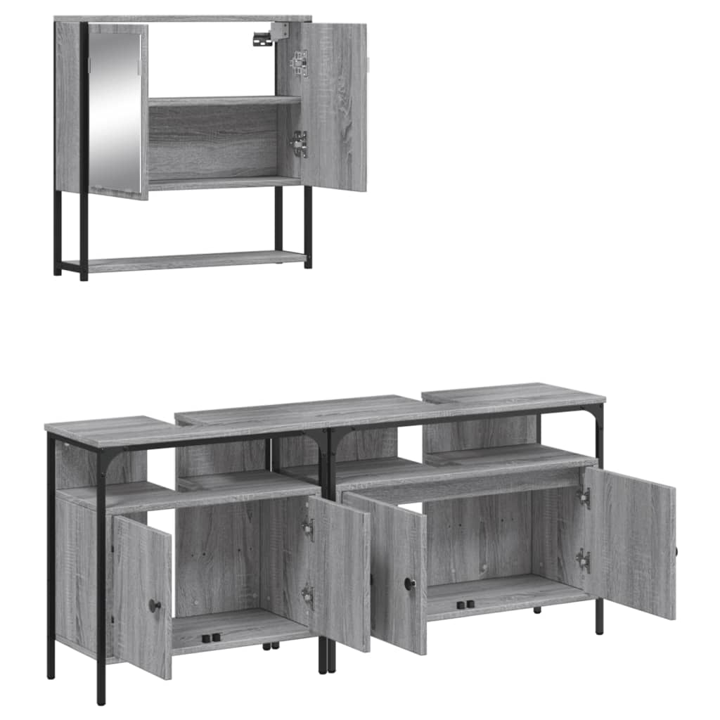3-delige Badkamermeubelset bewerkt hout grijs sonoma eikenkleur is nu te koop bij PeponiXL, paradijselijk wonen!