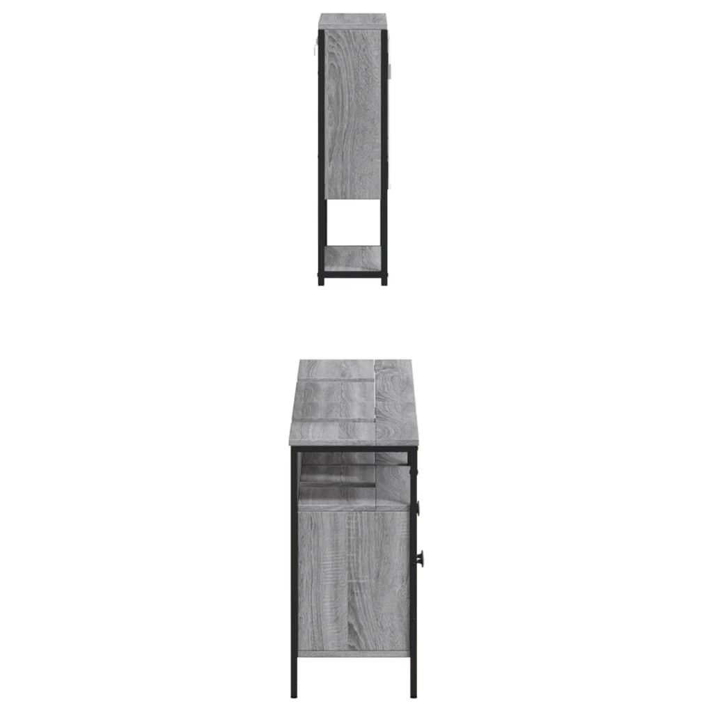 3-delige Badkamermeubelset bewerkt hout grijs sonoma eikenkleur is nu te koop bij PeponiXL, paradijselijk wonen!