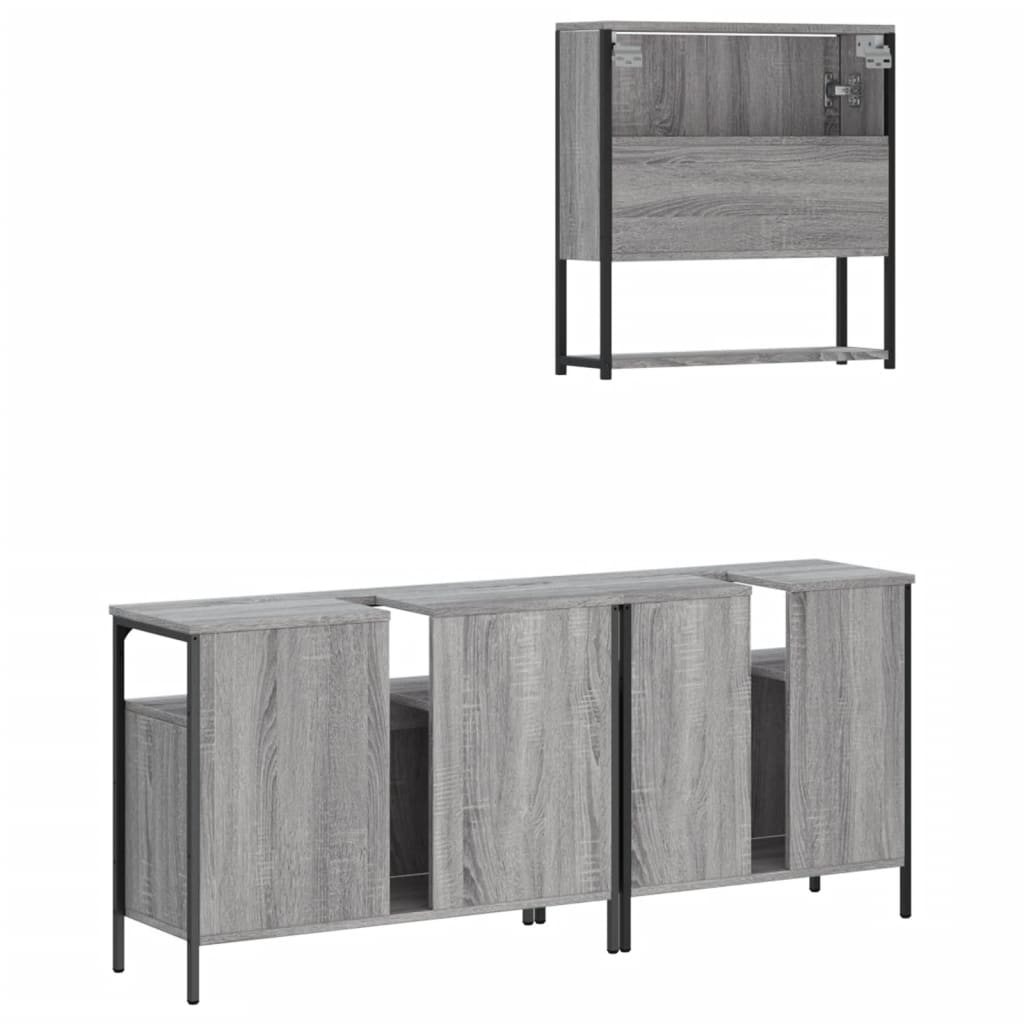 3-delige Badkamermeubelset bewerkt hout grijs sonoma eikenkleur is nu te koop bij PeponiXL, paradijselijk wonen!