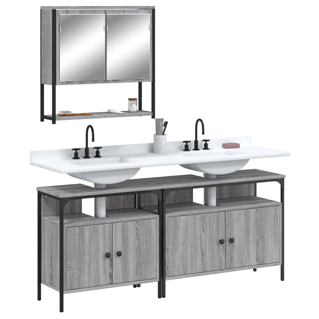 3-delige Badkamermeubelset bewerkt hout grijs sonoma eikenkleur is nu te koop bij PeponiXL, paradijselijk wonen!
