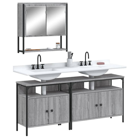 3-delige Badkamermeubelset bewerkt hout grijs sonoma eikenkleur is nu te koop bij PeponiXL, paradijselijk wonen!