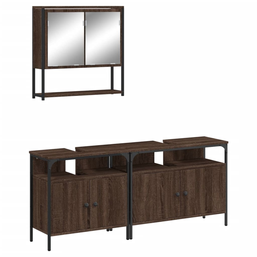 3-delige Badkamermeubelset bewerkt hout bruin eikenkleur is nu te koop bij PeponiXL, paradijselijk wonen!