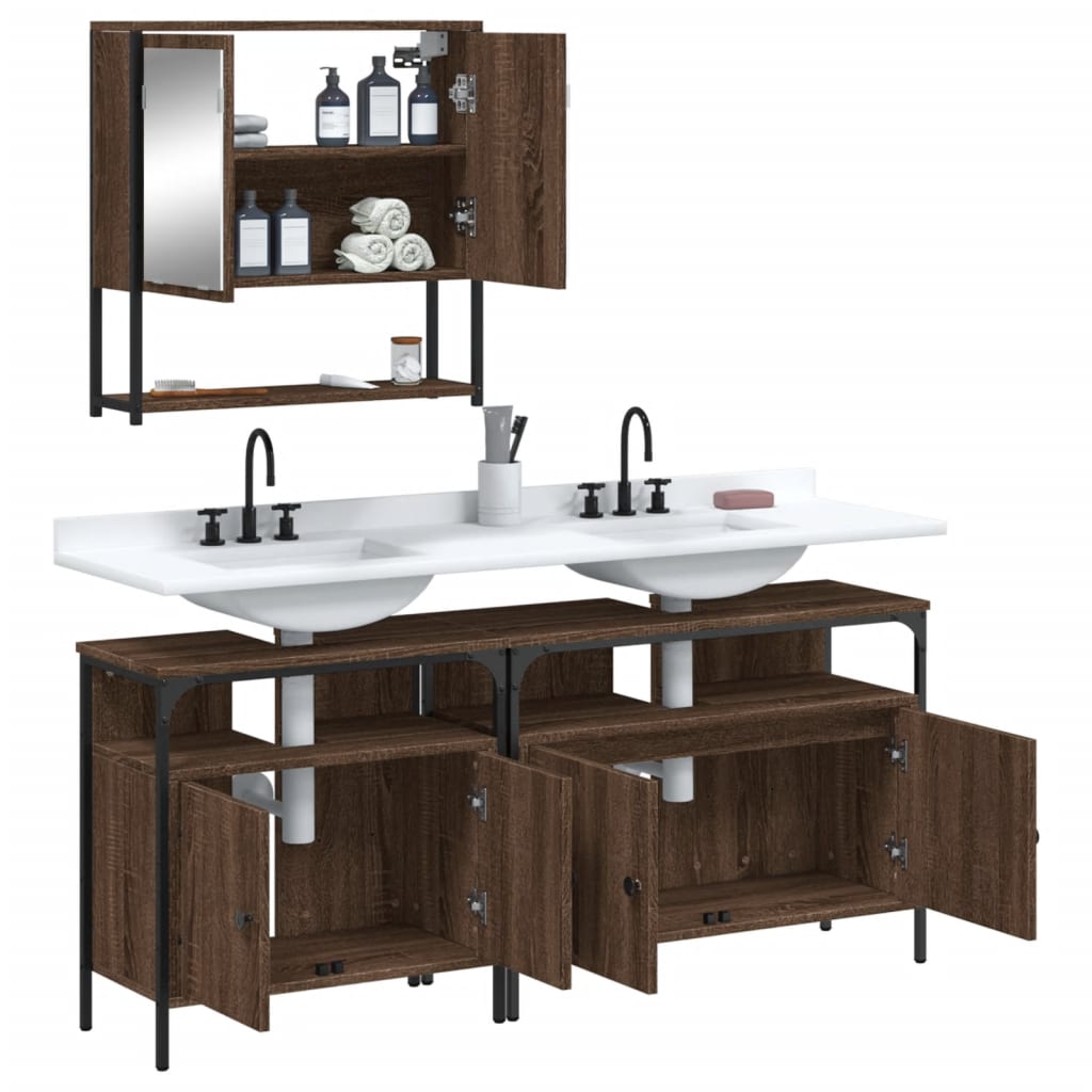 3-delige Badkamermeubelset bewerkt hout bruin eikenkleur is nu te koop bij PeponiXL, paradijselijk wonen!