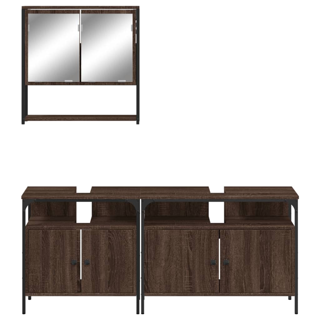 3-delige Badkamermeubelset bewerkt hout bruin eikenkleur is nu te koop bij PeponiXL, paradijselijk wonen!