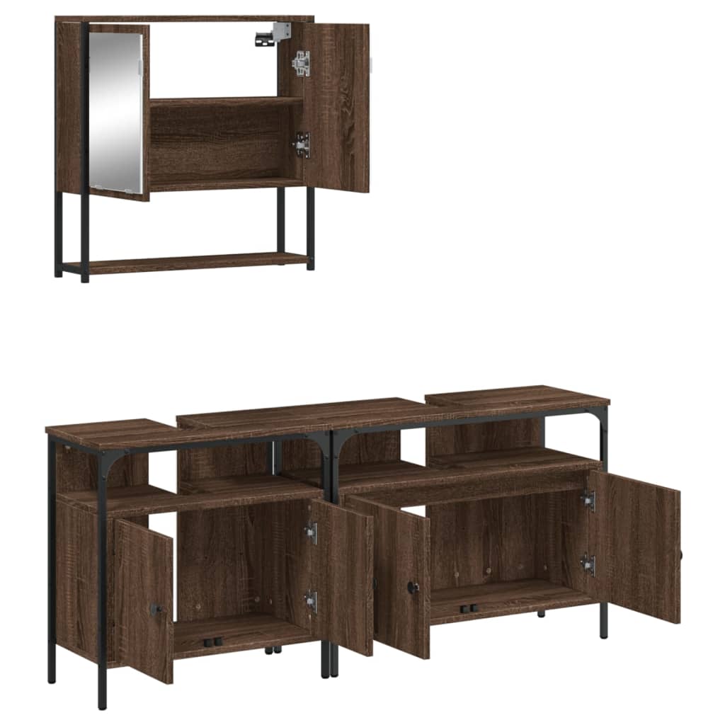 3-delige Badkamermeubelset bewerkt hout bruin eikenkleur is nu te koop bij PeponiXL, paradijselijk wonen!