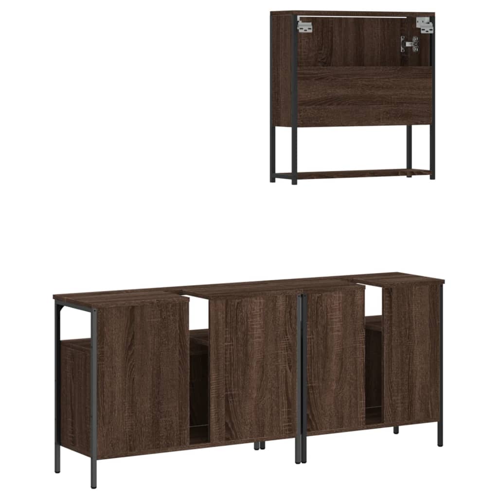 3-delige Badkamermeubelset bewerkt hout bruin eikenkleur is nu te koop bij PeponiXL, paradijselijk wonen!
