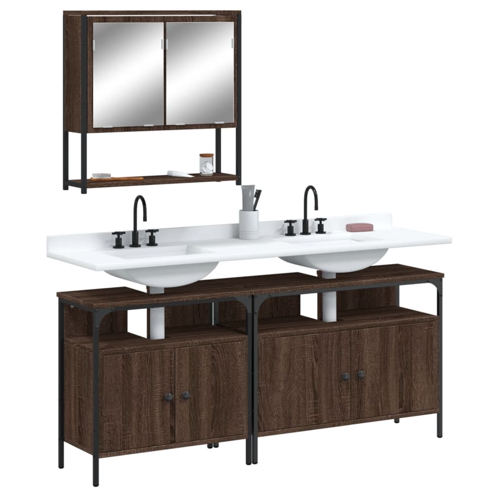 3-delige Badkamermeubelset bewerkt hout bruin eikenkleur is nu te koop bij PeponiXL, paradijselijk wonen!