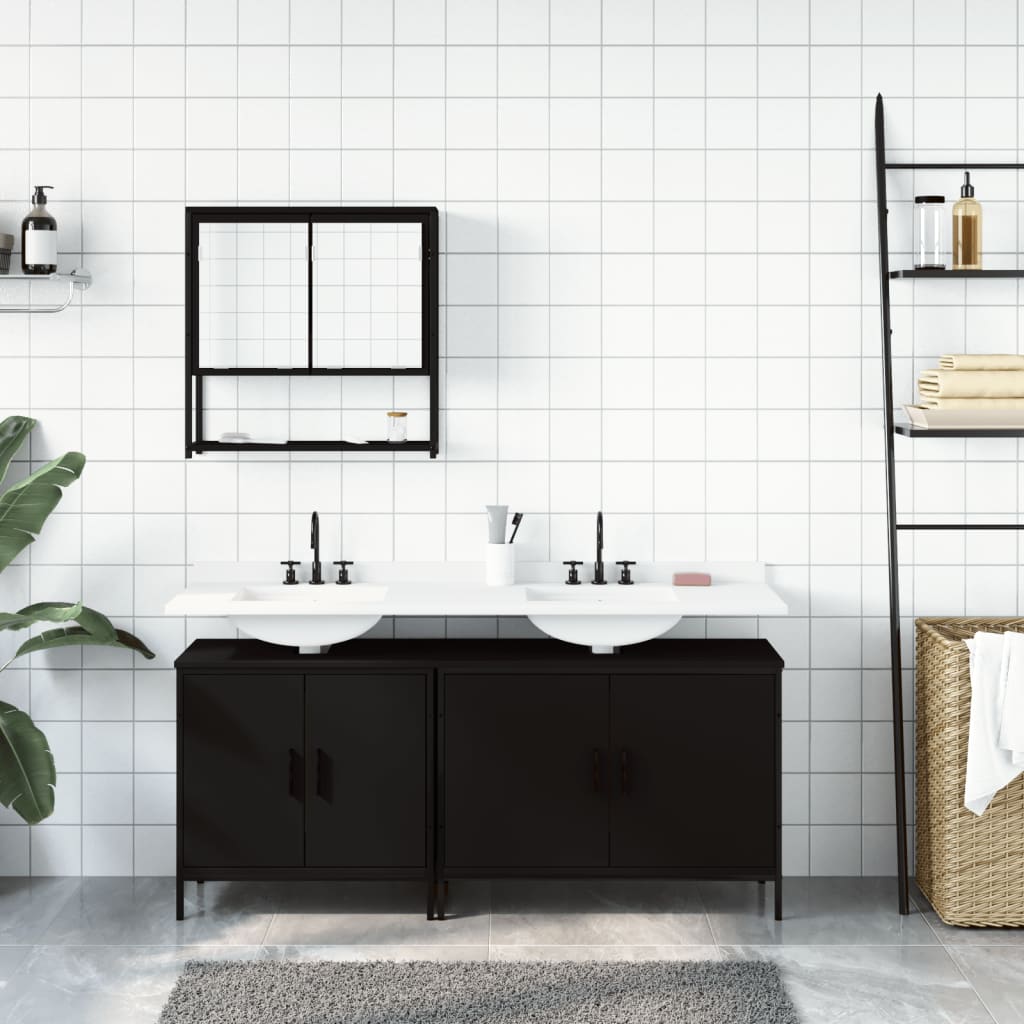 3-delige Badkamermeubelset bewerkt hout zwart is nu te koop bij PeponiXL, paradijselijk wonen!