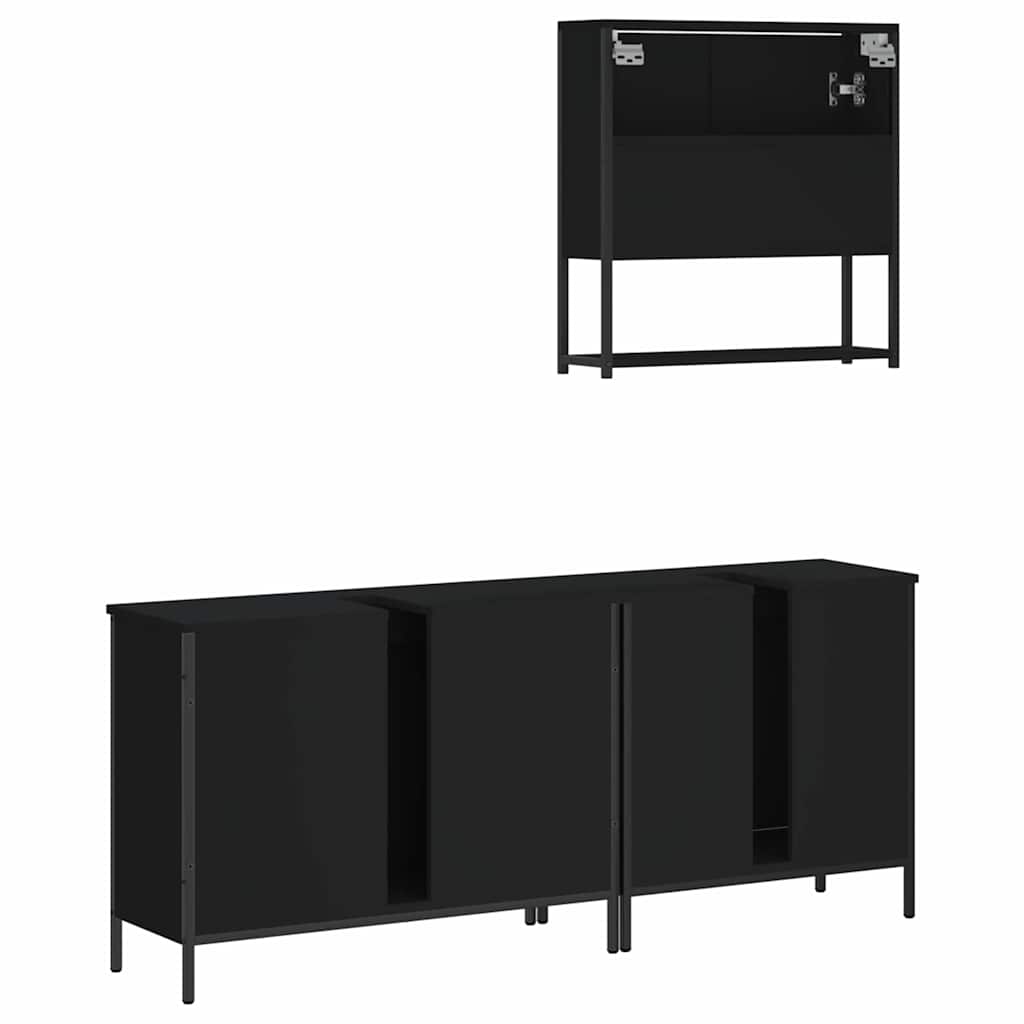 3-delige Badkamermeubelset bewerkt hout zwart is nu te koop bij PeponiXL, paradijselijk wonen!