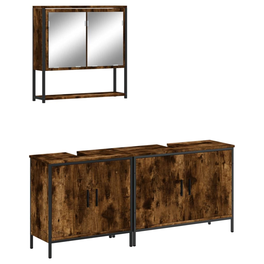 3-delige Badkamermeubelset bewerkt hout gerookt eikenkleurig is nu te koop bij PeponiXL, paradijselijk wonen!