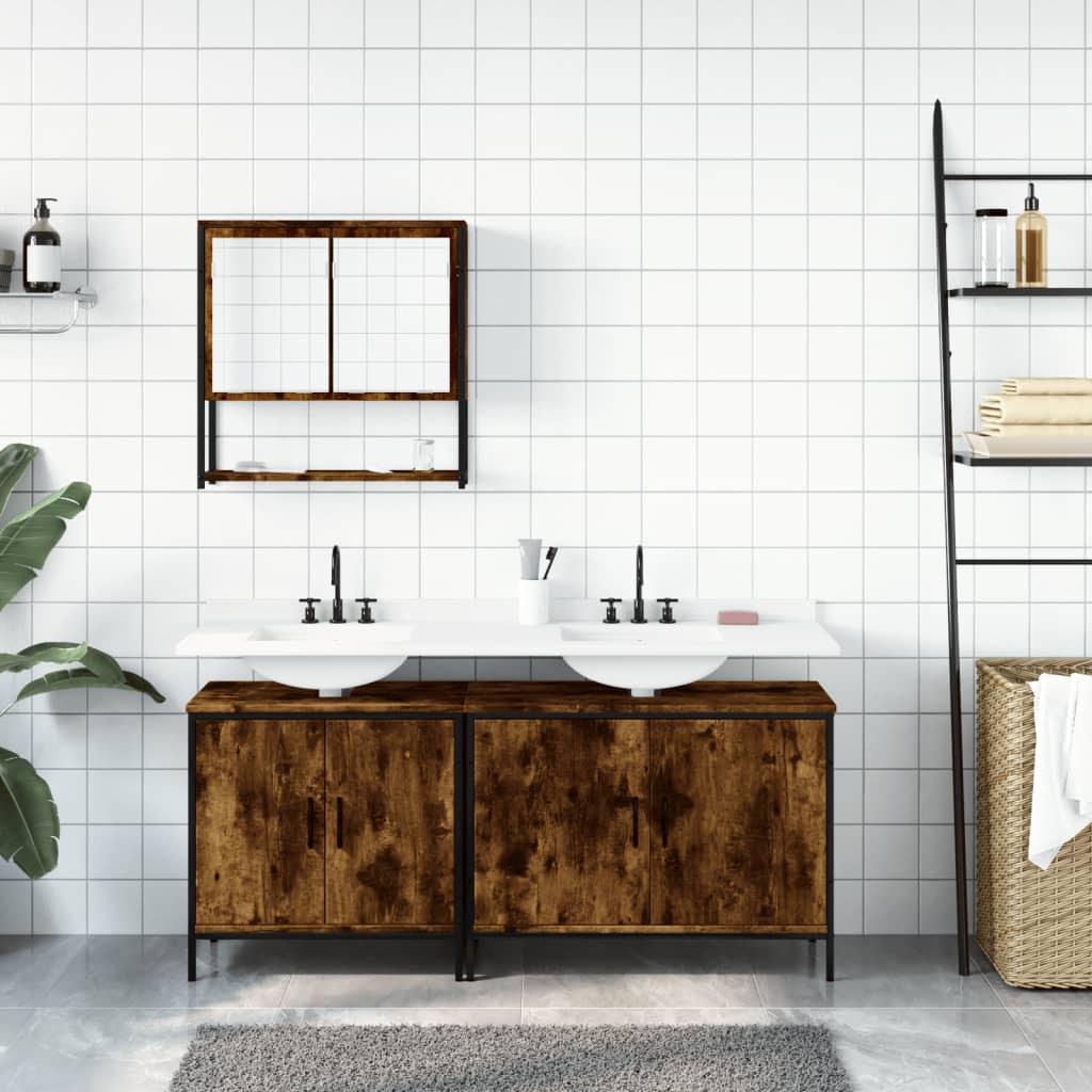 3-delige Badkamermeubelset bewerkt hout gerookt eikenkleurig is nu te koop bij PeponiXL, paradijselijk wonen!