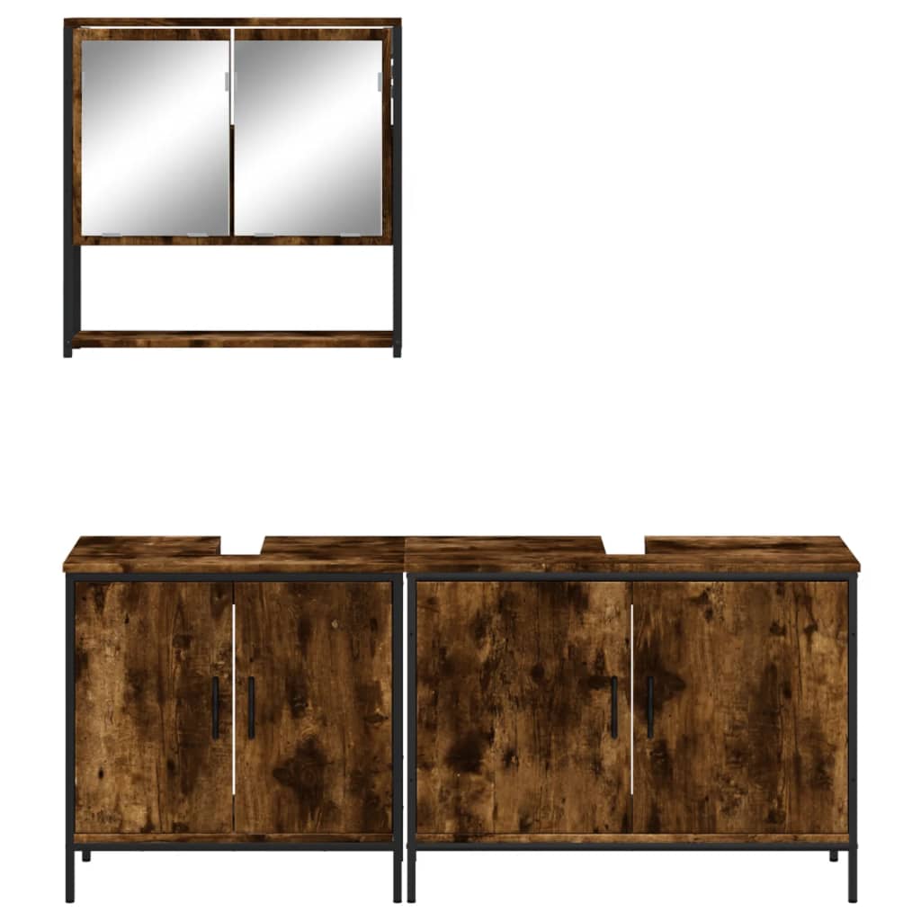 3-delige Badkamermeubelset bewerkt hout gerookt eikenkleurig is nu te koop bij PeponiXL, paradijselijk wonen!