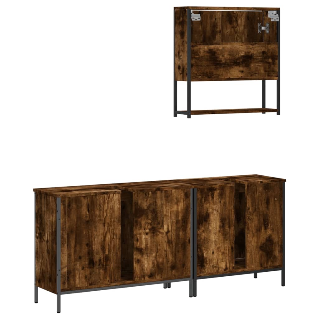 3-delige Badkamermeubelset bewerkt hout gerookt eikenkleurig is nu te koop bij PeponiXL, paradijselijk wonen!