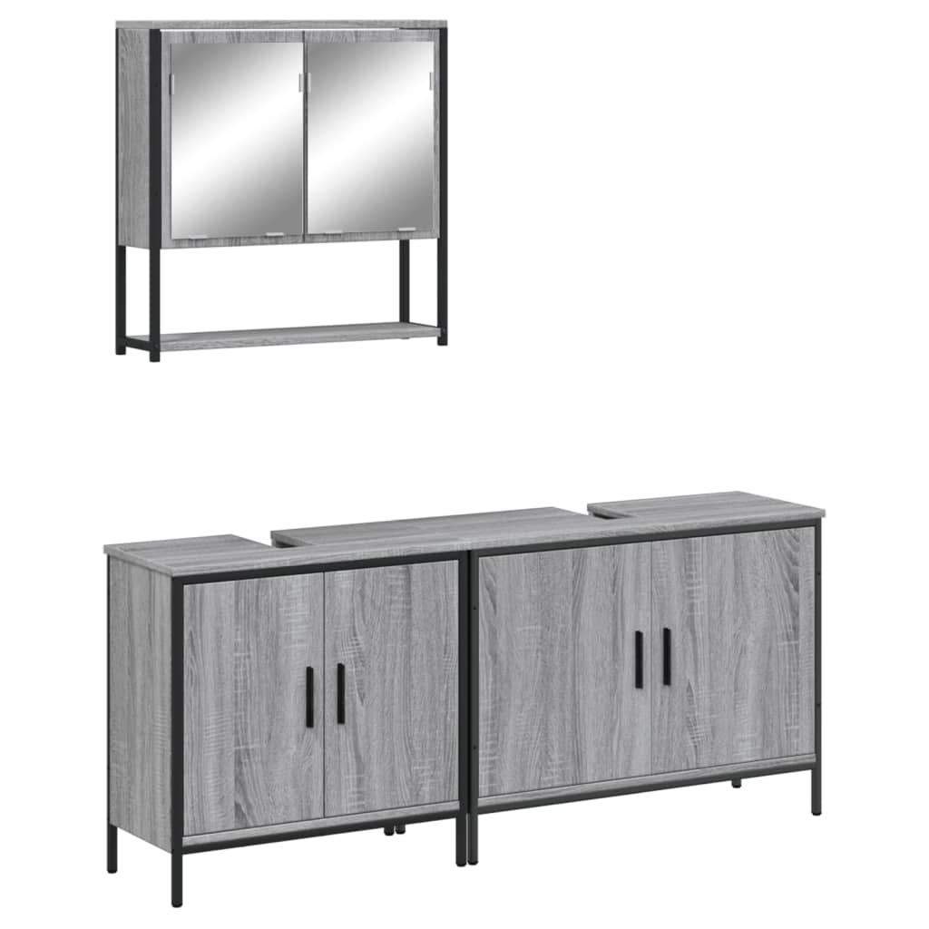 3-delige Badkamermeubelset bewerkt hout grijs sonoma eikenkleur is nu te koop bij PeponiXL, paradijselijk wonen!