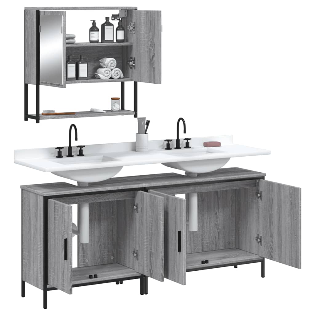 3-delige Badkamermeubelset bewerkt hout grijs sonoma eikenkleur is nu te koop bij PeponiXL, paradijselijk wonen!