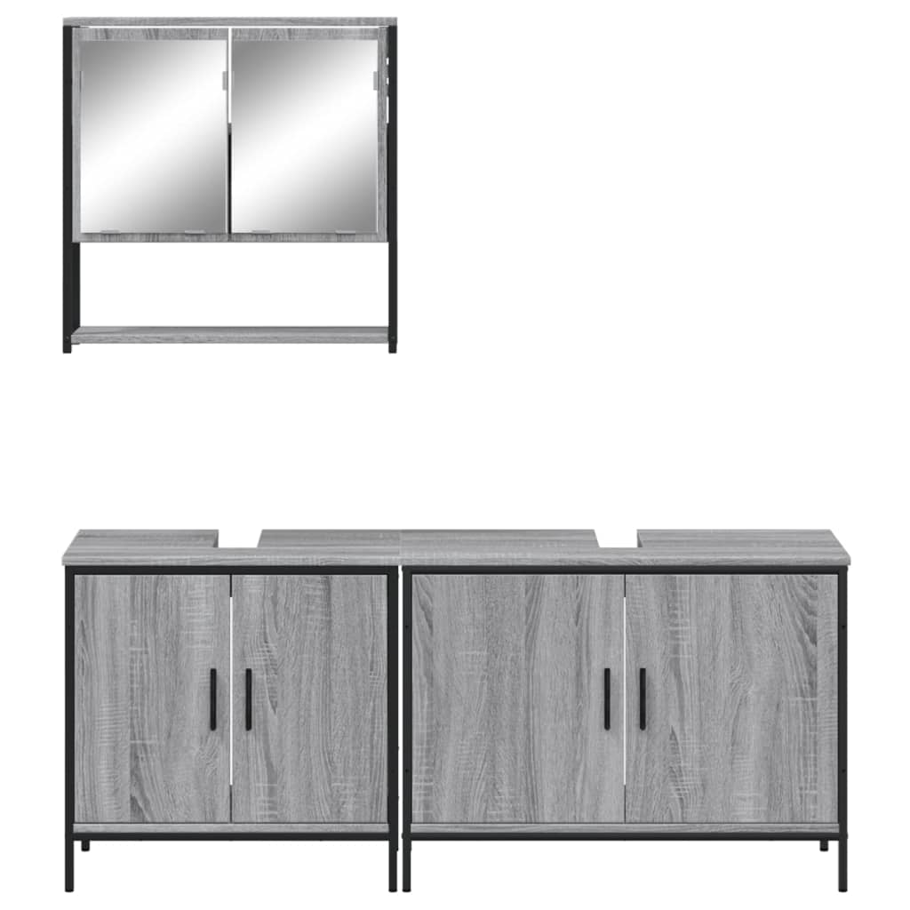 3-delige Badkamermeubelset bewerkt hout grijs sonoma eikenkleur is nu te koop bij PeponiXL, paradijselijk wonen!