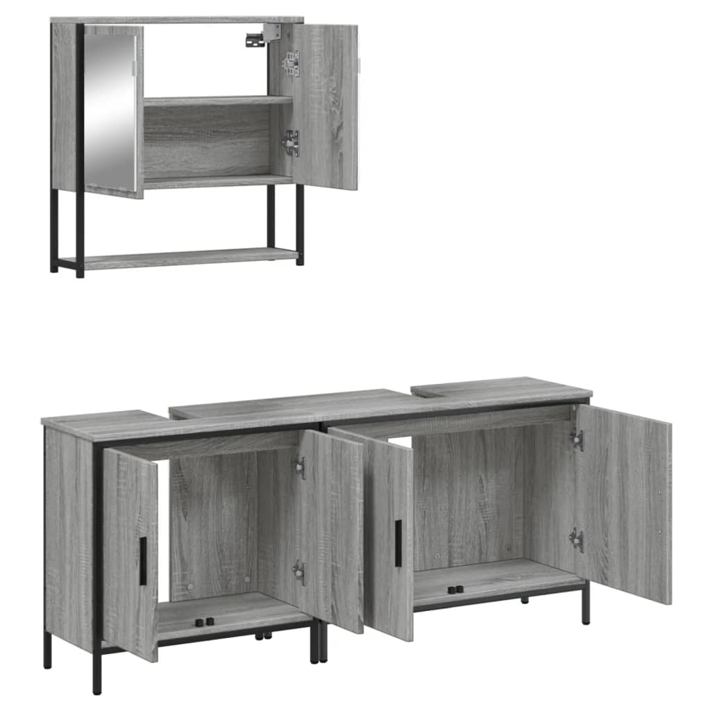 3-delige Badkamermeubelset bewerkt hout grijs sonoma eikenkleur is nu te koop bij PeponiXL, paradijselijk wonen!