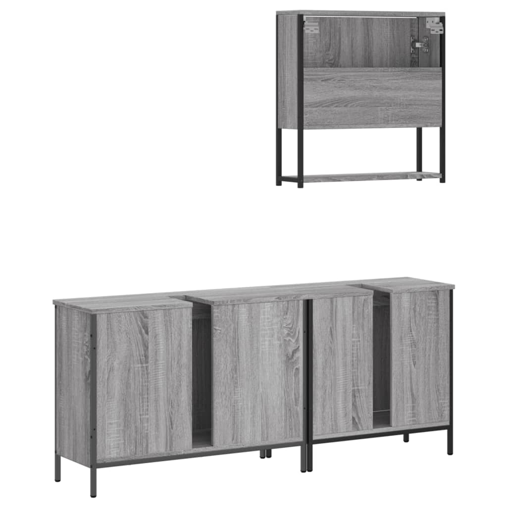3-delige Badkamermeubelset bewerkt hout grijs sonoma eikenkleur is nu te koop bij PeponiXL, paradijselijk wonen!