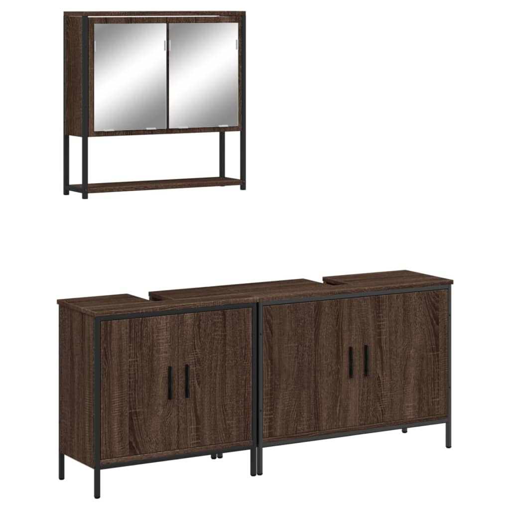 3-delige Badkamermeubelset bewerkt hout bruin eikenkleur is nu te koop bij PeponiXL, paradijselijk wonen!