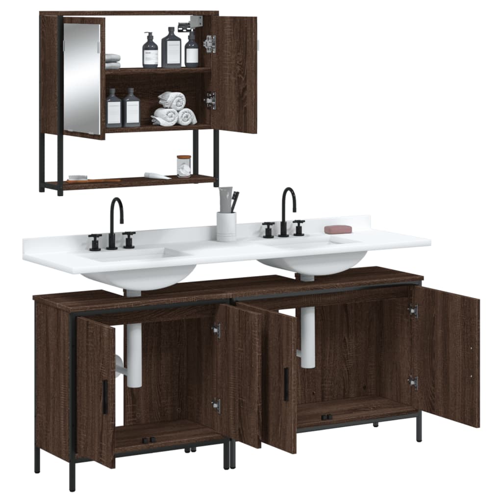 3-delige Badkamermeubelset bewerkt hout bruin eikenkleur is nu te koop bij PeponiXL, paradijselijk wonen!