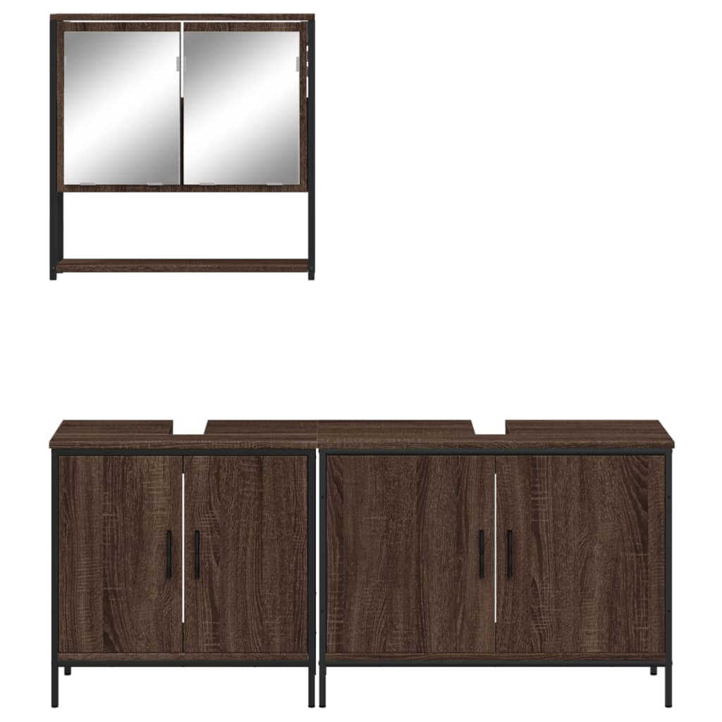 3-delige Badkamermeubelset bewerkt hout bruin eikenkleur is nu te koop bij PeponiXL, paradijselijk wonen!