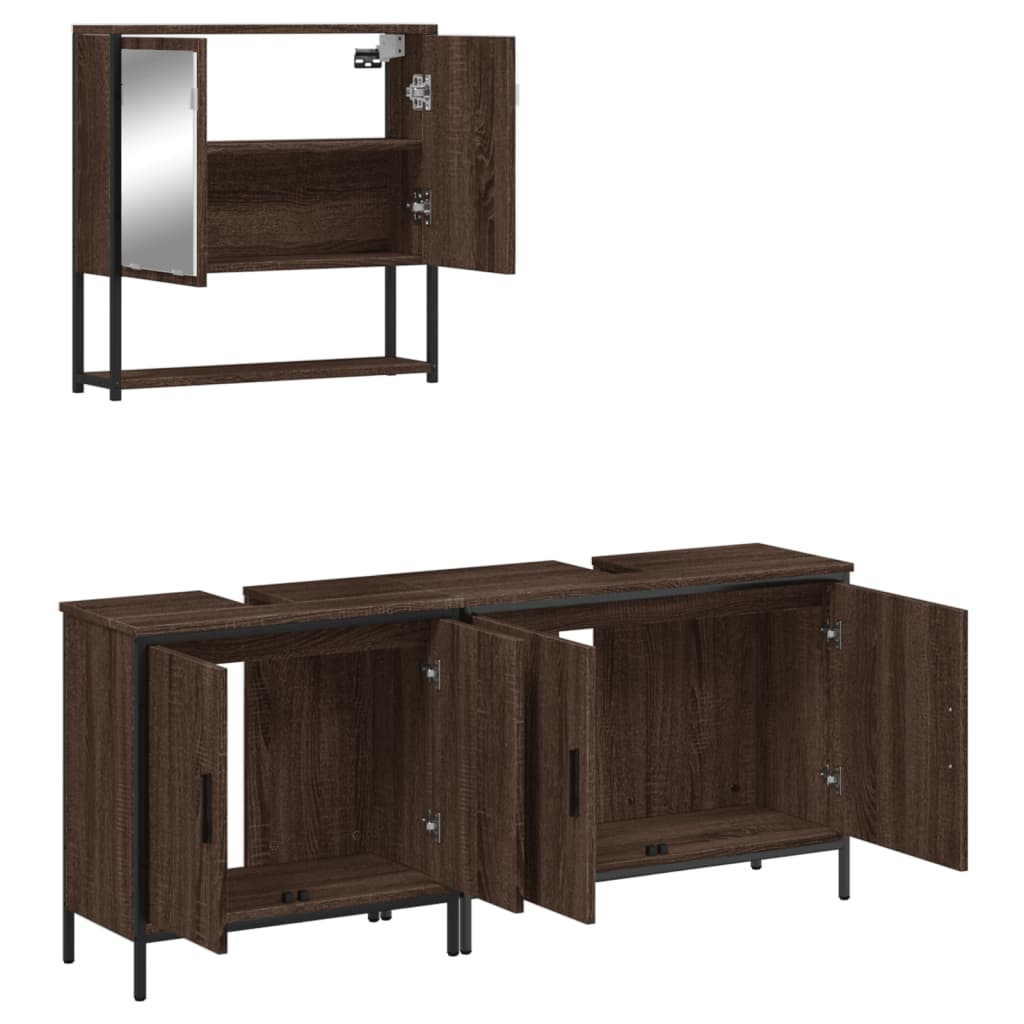 3-delige Badkamermeubelset bewerkt hout bruin eikenkleur is nu te koop bij PeponiXL, paradijselijk wonen!