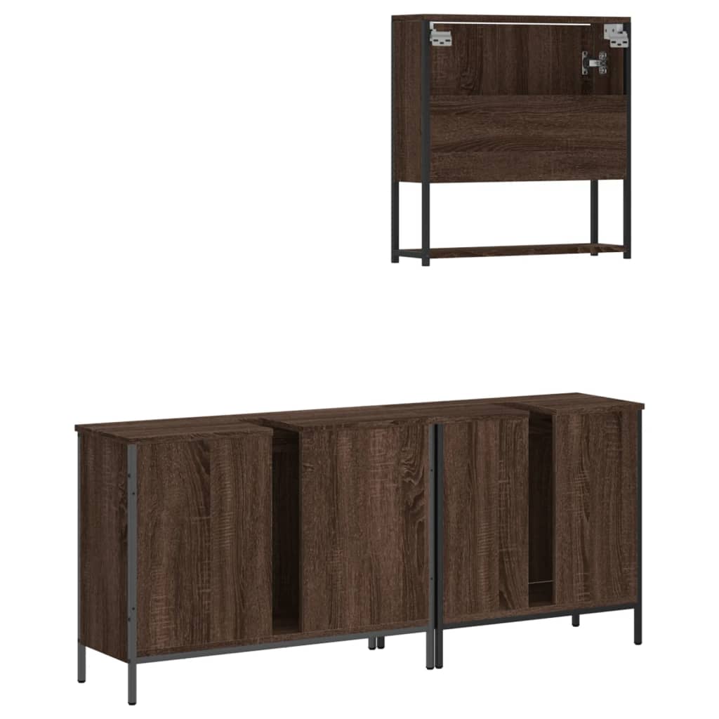 3-delige Badkamermeubelset bewerkt hout bruin eikenkleur is nu te koop bij PeponiXL, paradijselijk wonen!