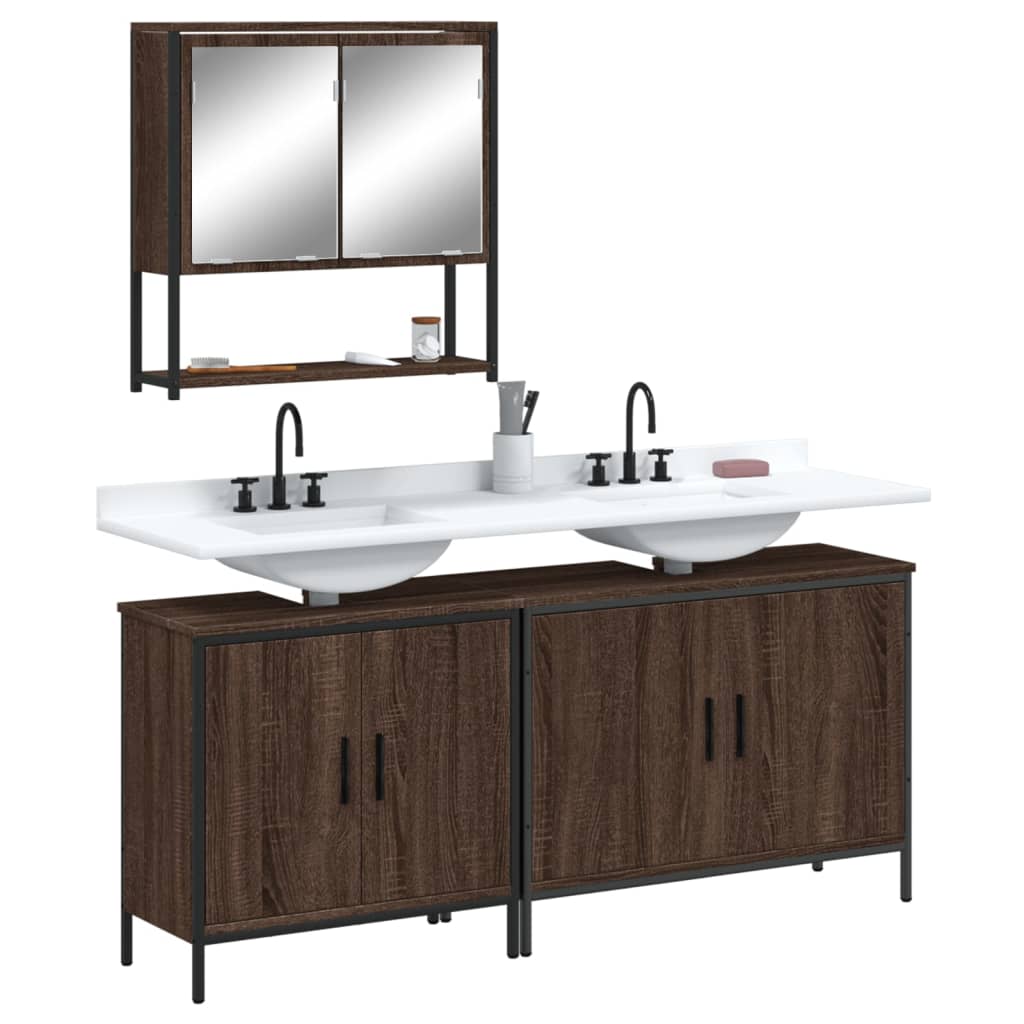 3-delige Badkamermeubelset bewerkt hout bruin eikenkleur is nu te koop bij PeponiXL, paradijselijk wonen!