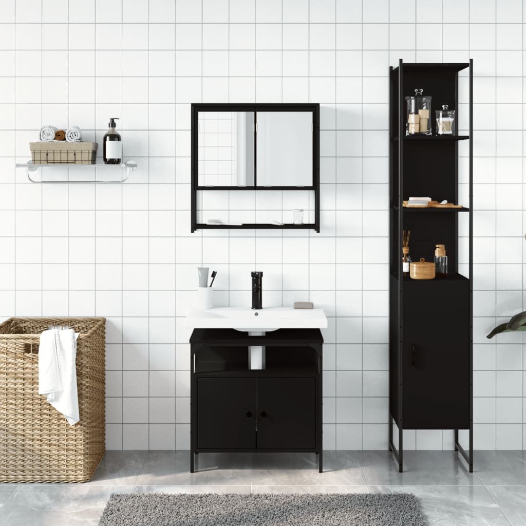 3-delige Badkamermeubelset bewerkt hout zwart is nu te koop bij PeponiXL, paradijselijk wonen!