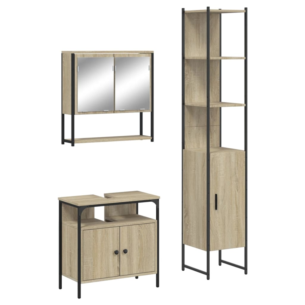 3-delige Badkamermeubelset bewerkt hout sonoma eikenkleurig is nu te koop bij PeponiXL, paradijselijk wonen!