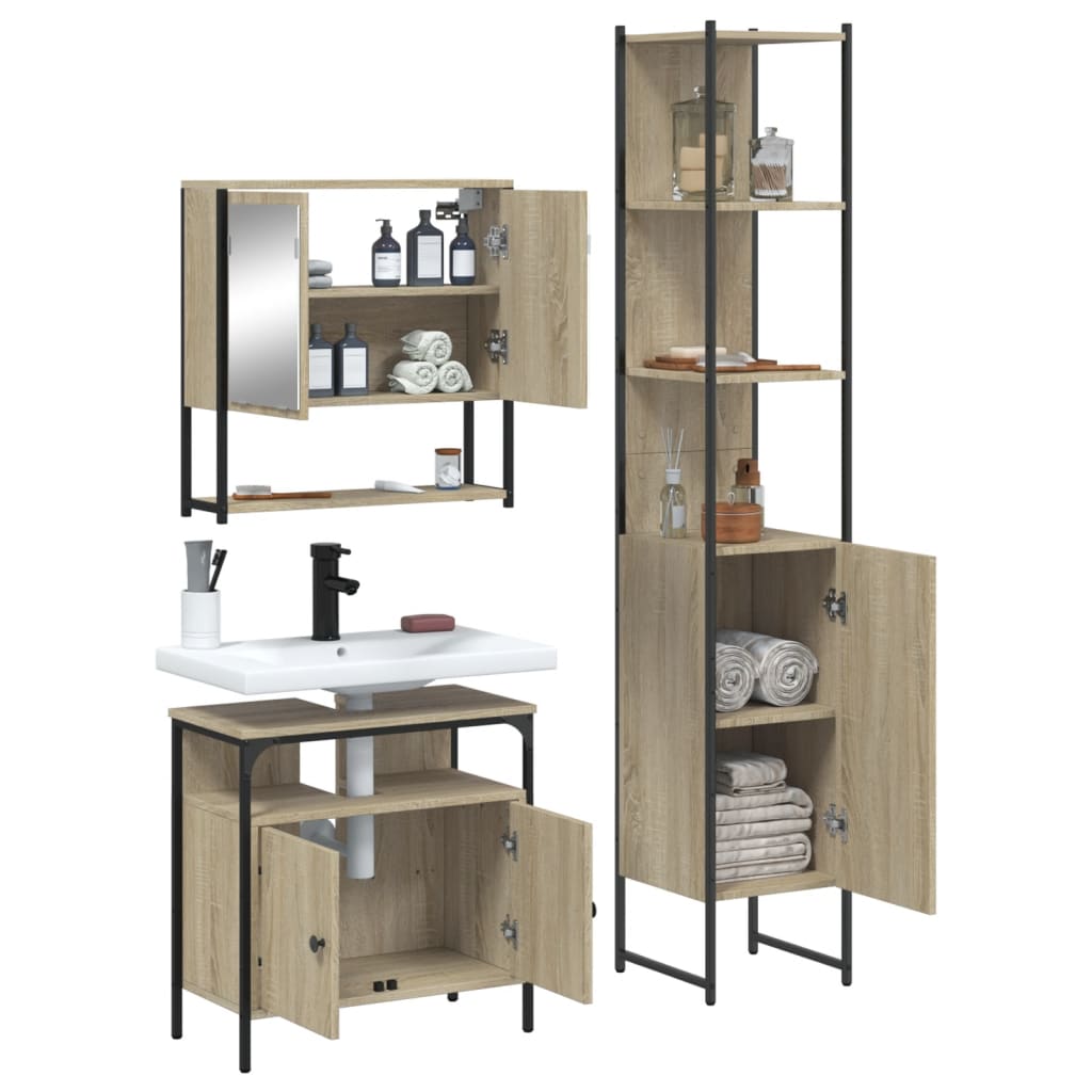 3-delige Badkamermeubelset bewerkt hout sonoma eikenkleurig is nu te koop bij PeponiXL, paradijselijk wonen!