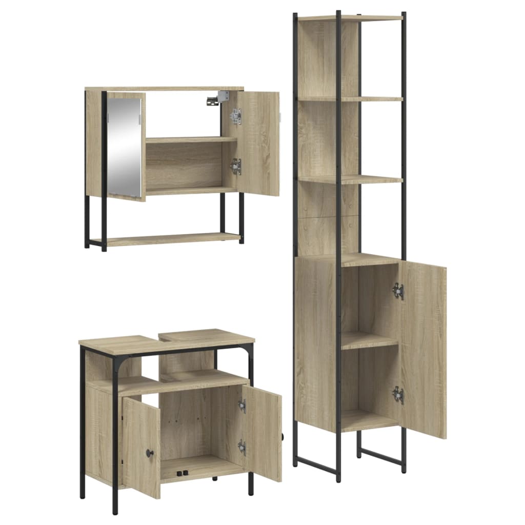 3-delige Badkamermeubelset bewerkt hout sonoma eikenkleurig is nu te koop bij PeponiXL, paradijselijk wonen!