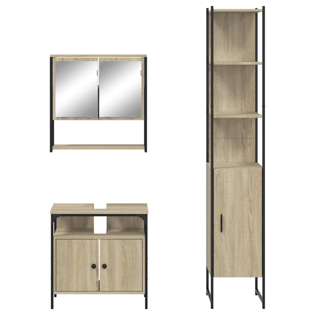 3-delige Badkamermeubelset bewerkt hout sonoma eikenkleurig is nu te koop bij PeponiXL, paradijselijk wonen!