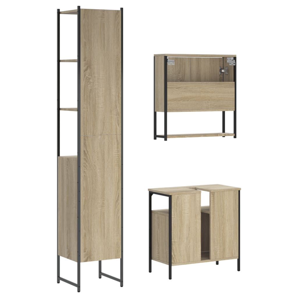 3-delige Badkamermeubelset bewerkt hout sonoma eikenkleurig is nu te koop bij PeponiXL, paradijselijk wonen!