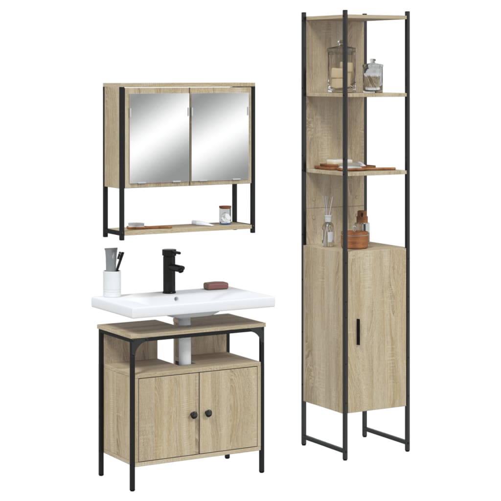 3-delige Badkamermeubelset bewerkt hout sonoma eikenkleurig is nu te koop bij PeponiXL, paradijselijk wonen!