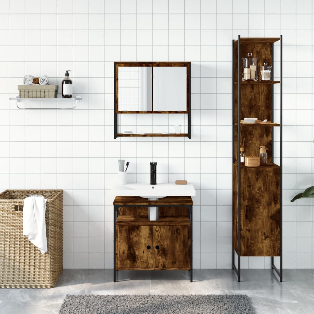 3-delige Badkamermeubelset bewerkt hout gerookt eikenkleurig is nu te koop bij PeponiXL, paradijselijk wonen!